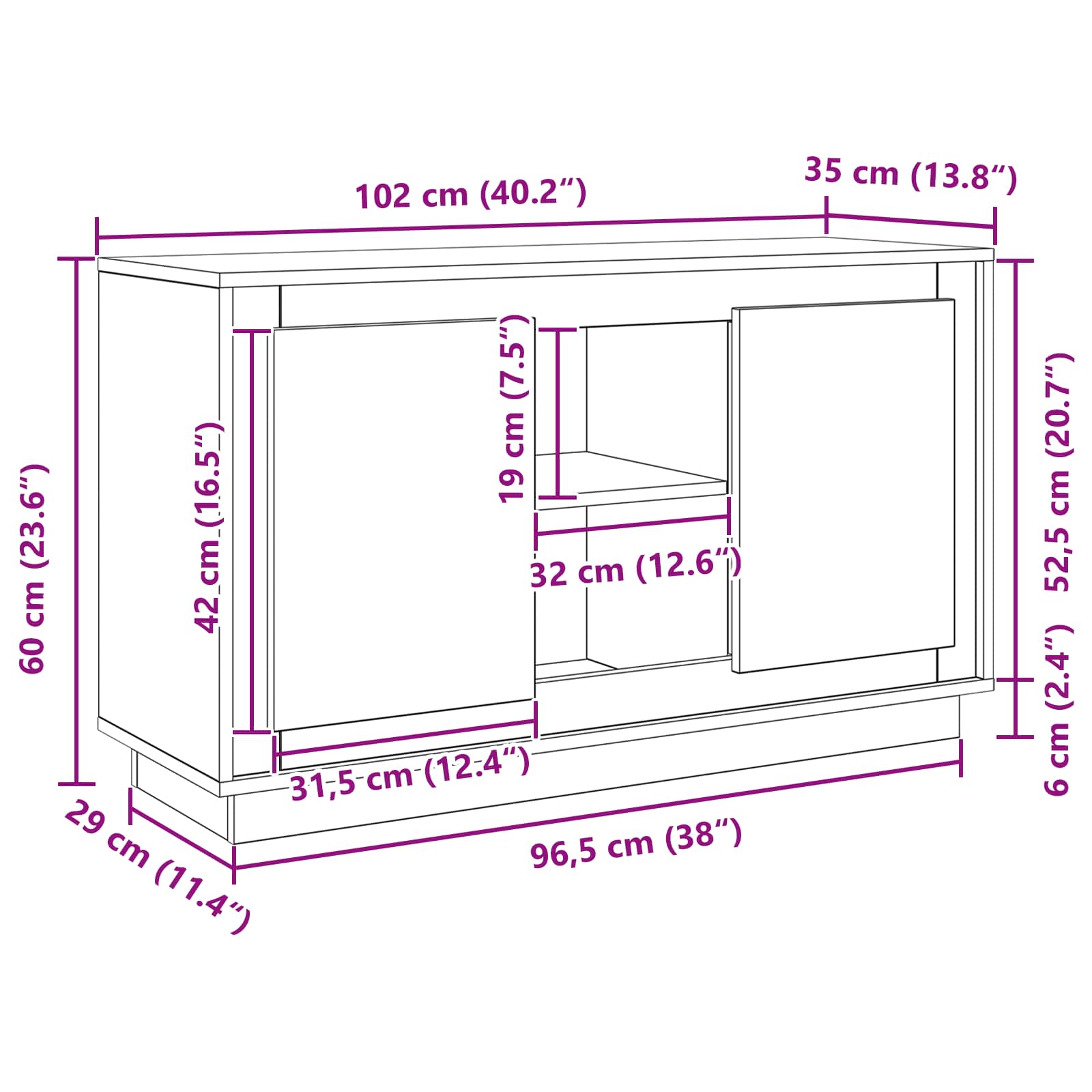 Servírovací skříň Černý dub 102 x 35 x 60 cm kompozitní dřevo - obrázek 13