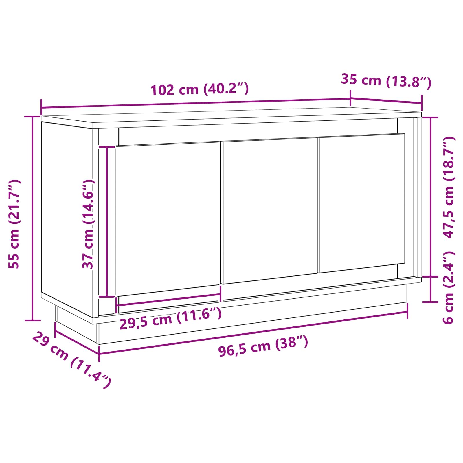 Servírovací skříň Černý dub 102 x 35 x 55 cm kompozitní dřevo - obrázek 14
