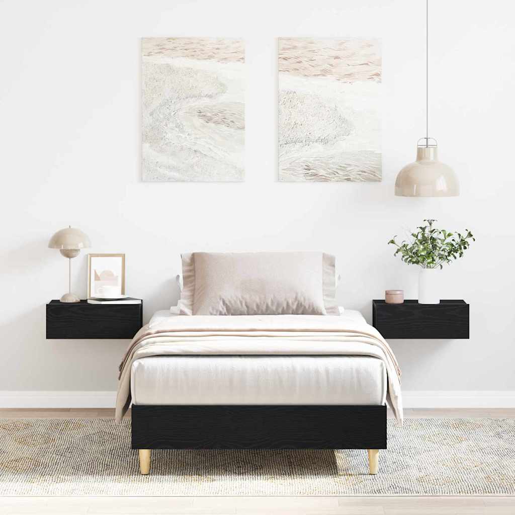 Voodi 90x190 cm Mustast Tammeviimistlusest Puidust
