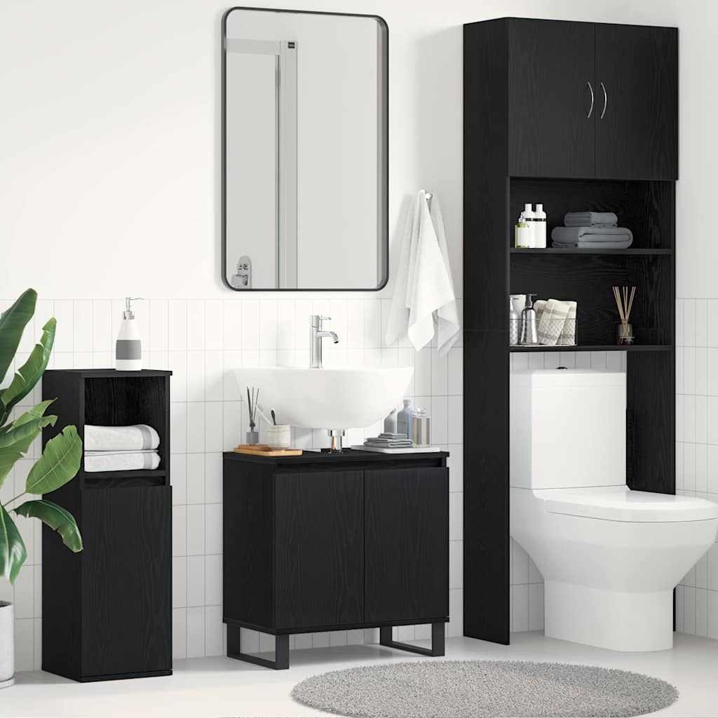 Waschbeckenunterschrank Schwarz Eiche 58x33x60 cm Holzwerkstoff
