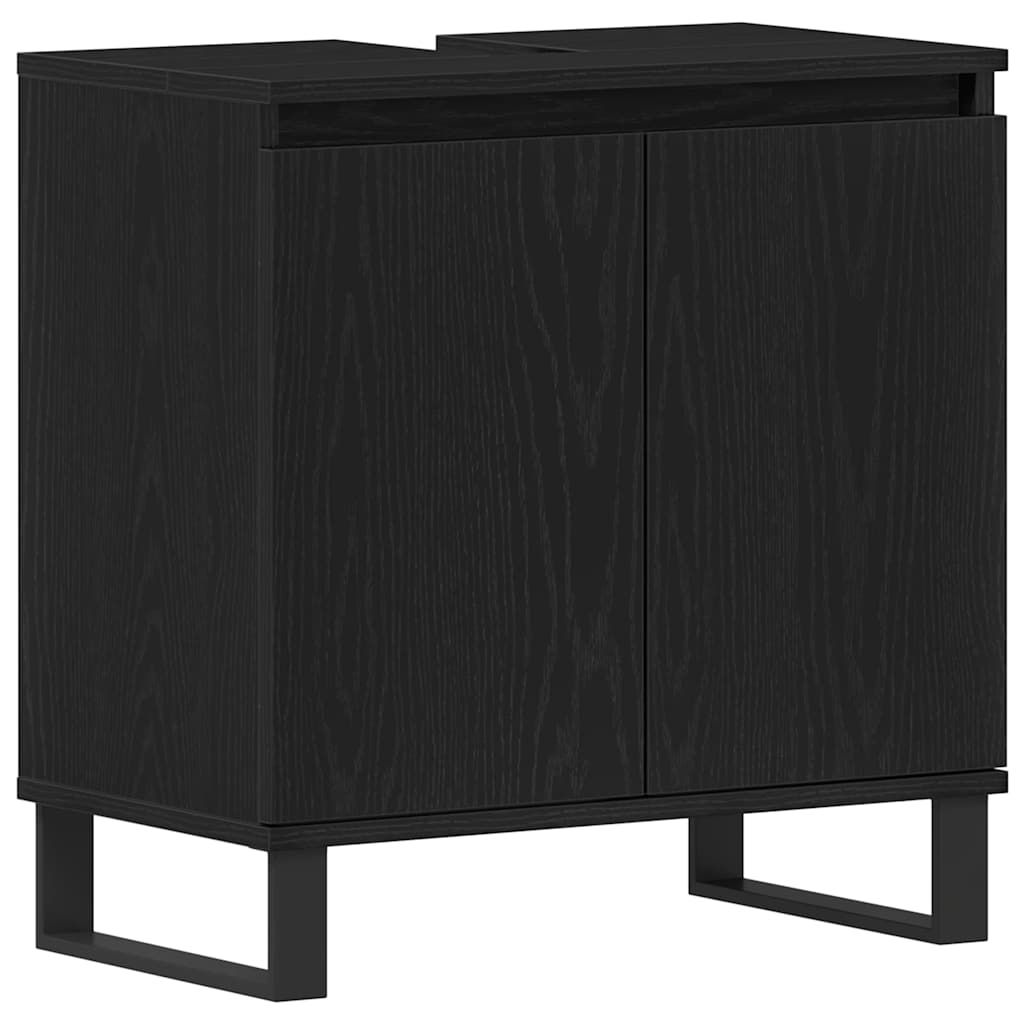 Kylpyhuoneen Pesuallas Kaappi Musta Tammi 58x33x60 cm Tekninen Puu
