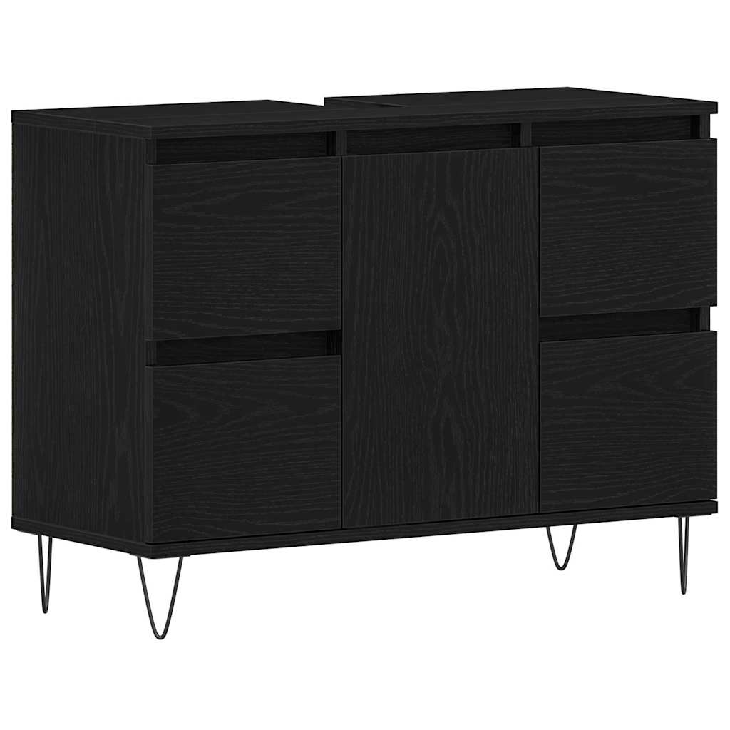 Kylpyhuoneen pesuallaskaappi Musta Tammi 80x33x60 cm Tekninen puu