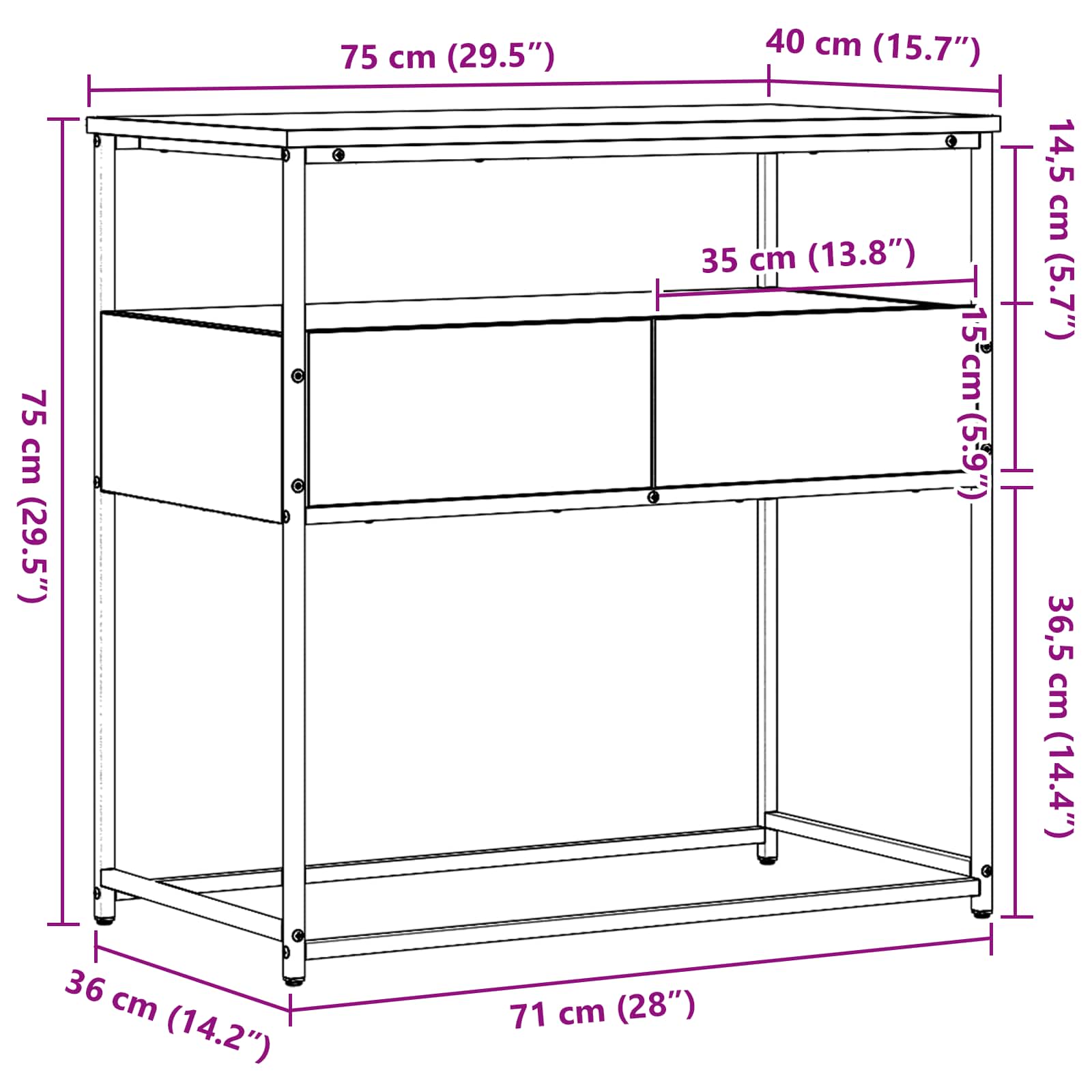 Konsolipöytä laatikon kanssa Vanha Puu 75 x 40 x 75 cm - Image 6