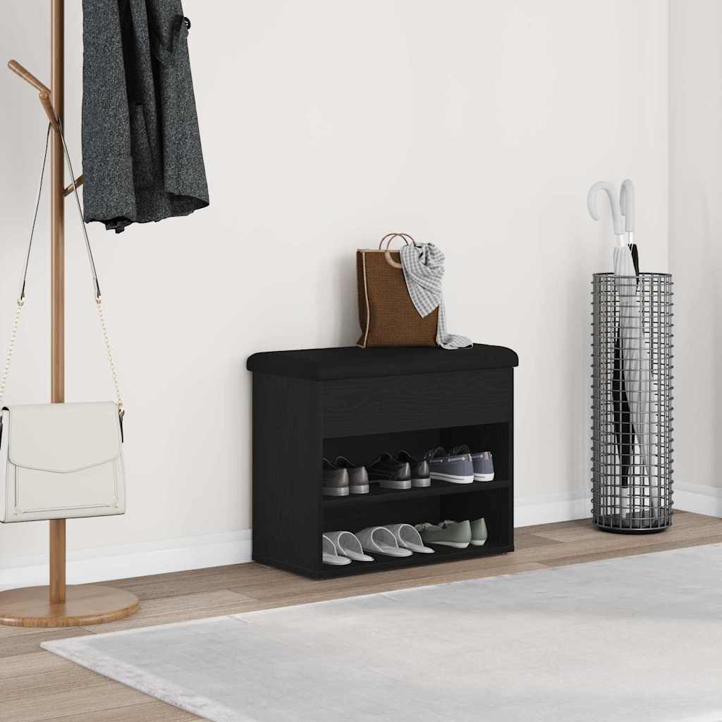 Banc de rangement Noir Chêne 60x30x48 cm Bois d'ingénierie
