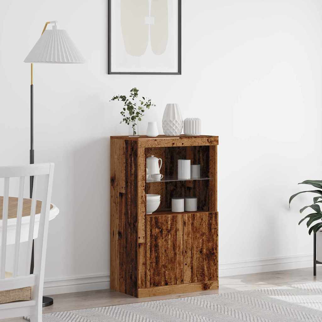 Sideboard mit LED-Leuchten Altholz 60,5x37x100 cm