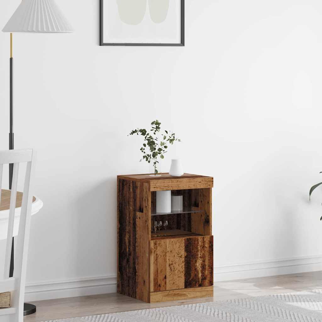 Madal kapp LED-valgustitega, vana puit, 41x37x67 cm