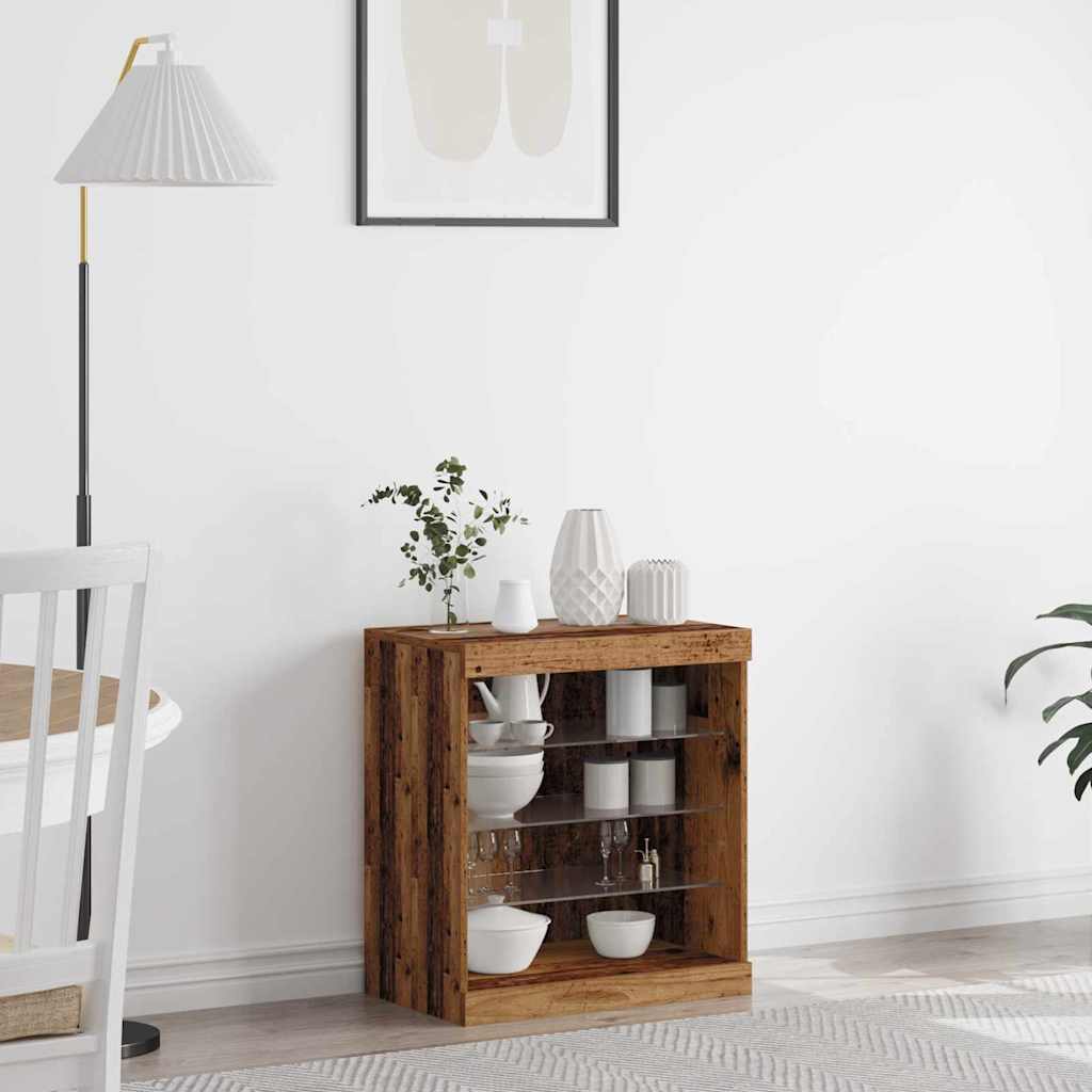 Sideboard mit LED-Leuchten Altholz 60,5x37x67 cm