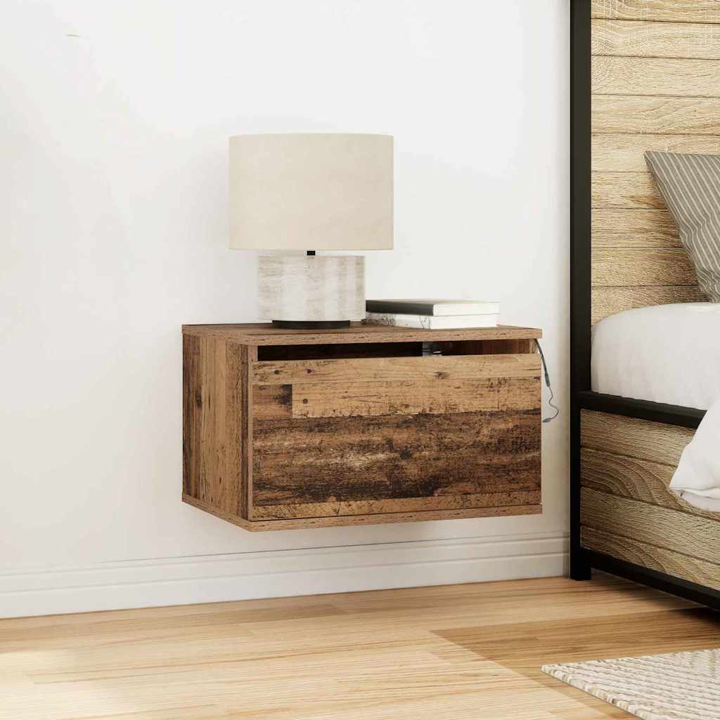 Nočný stolík s LED montovaným na stenu z old wood 50x36x30 cm 863078