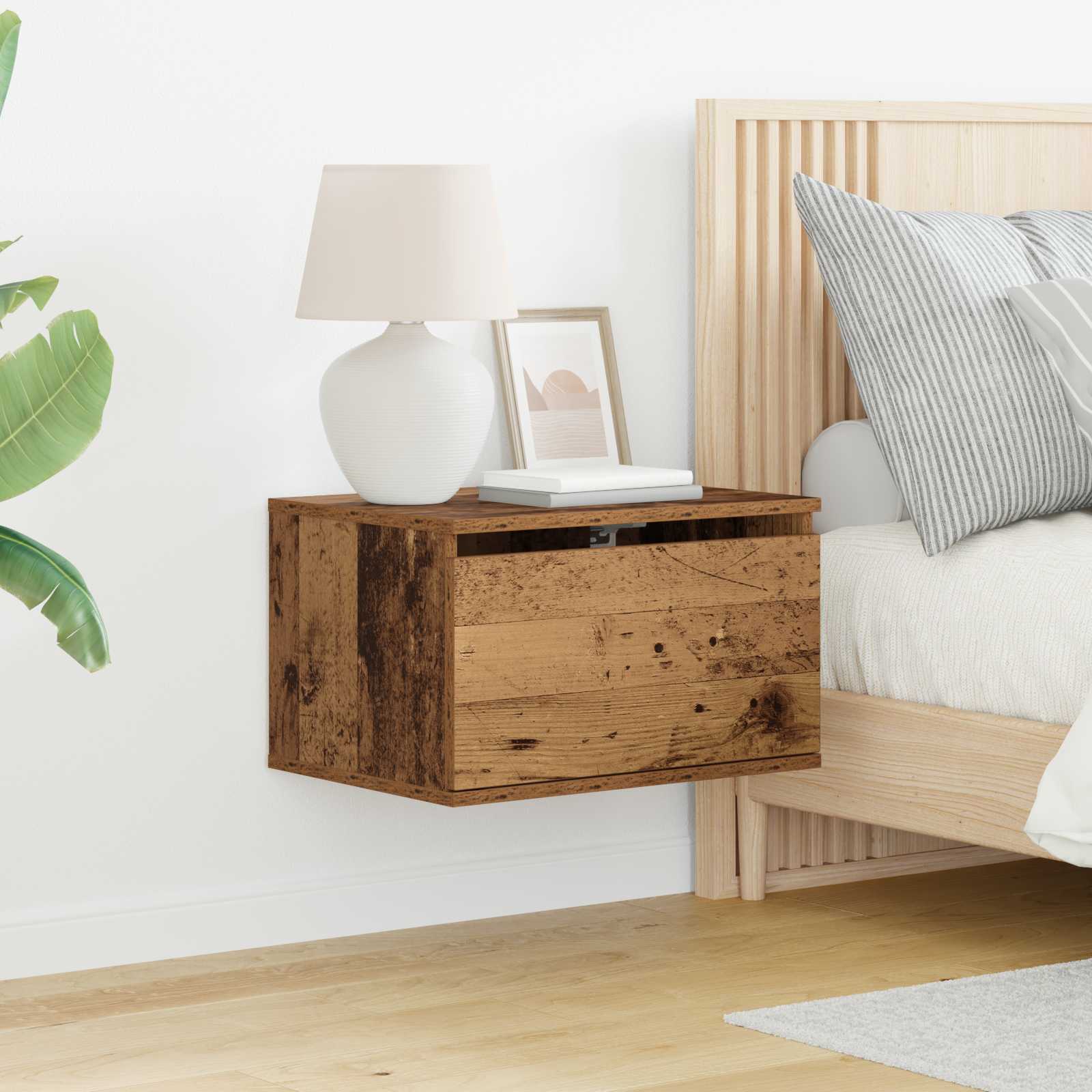 vidaXL Noptieră suspendată cu sertar 2 pcs Lemn vechi Lemn compozit