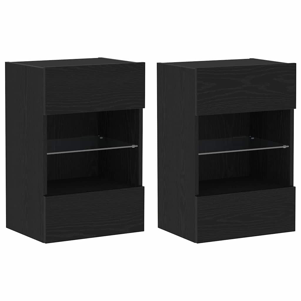 LED-TV-kaappi 2 kpl Musta Tammi 40x30x60,5cm Tekninen puu