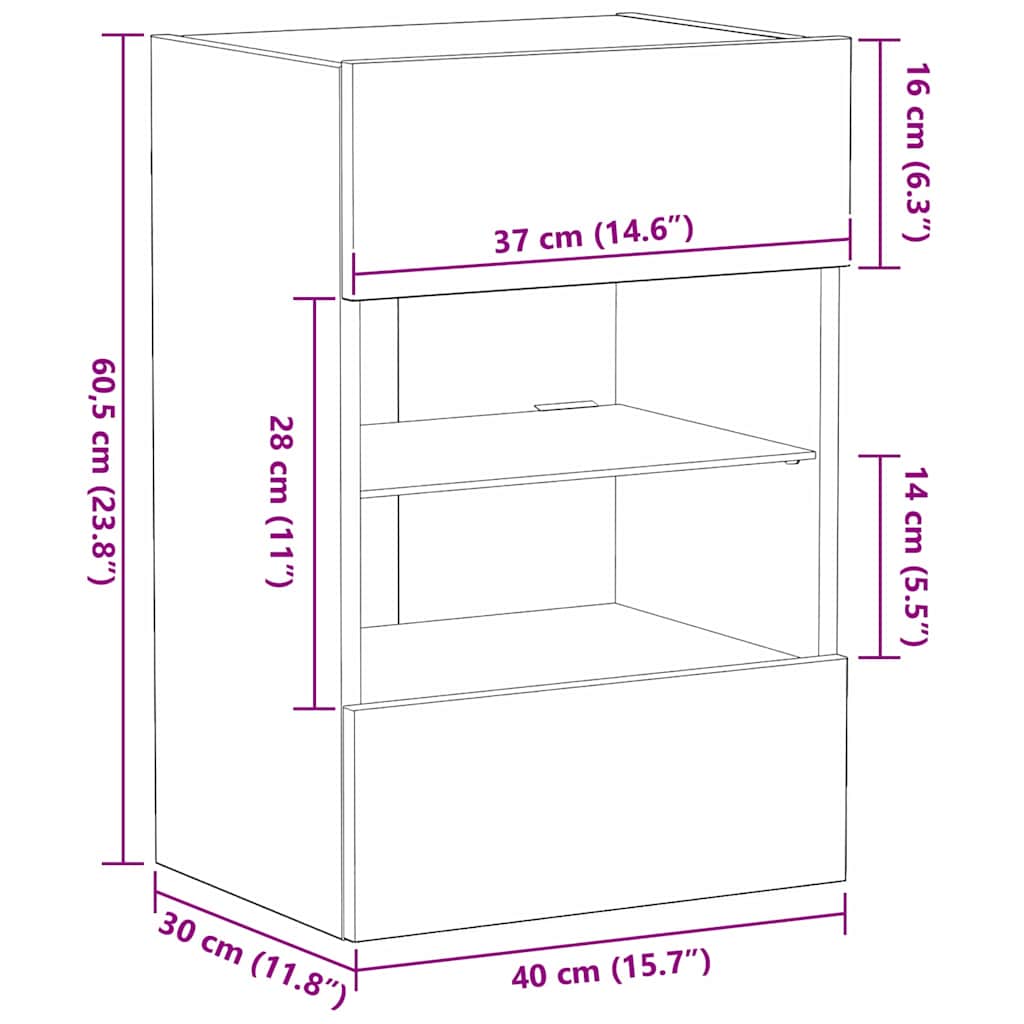 Sestava TV skříněk Nástěnný 2 pcs Černá 40 x 30 x 60,5 cm - obrázek 16