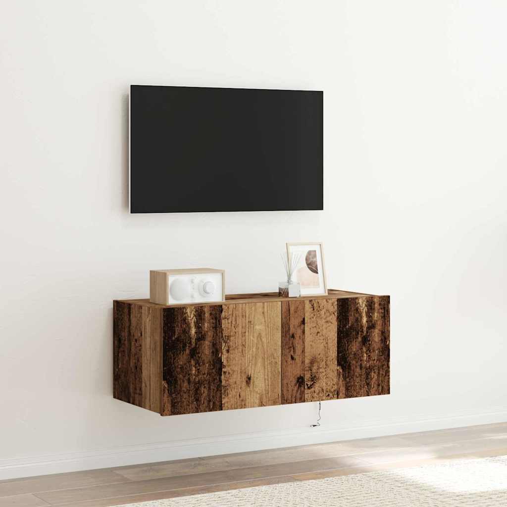 TV-Wandschrank mit LED-Leuchten Altholz 80x35x31 cm