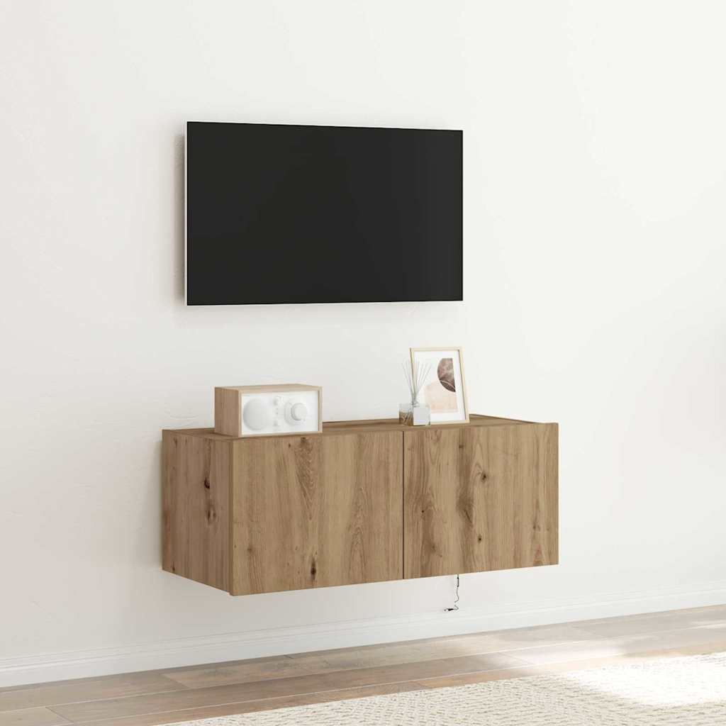 TV-Wandschrank mit LED-Leuchten Artisan Eiche 80x35x31 cm