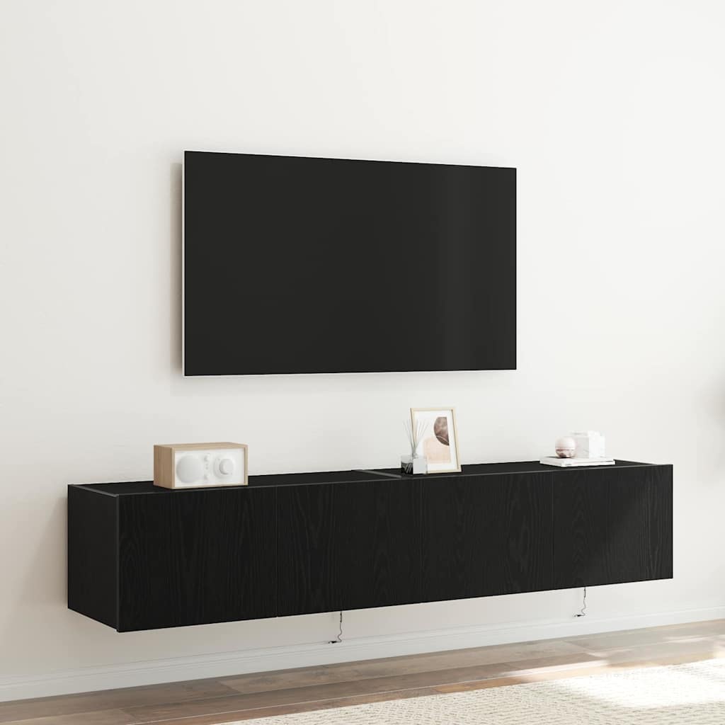 TV-Wandschränke mit LED-Leuchten 2 Stk Schwarz Eiche 80x35x31cm