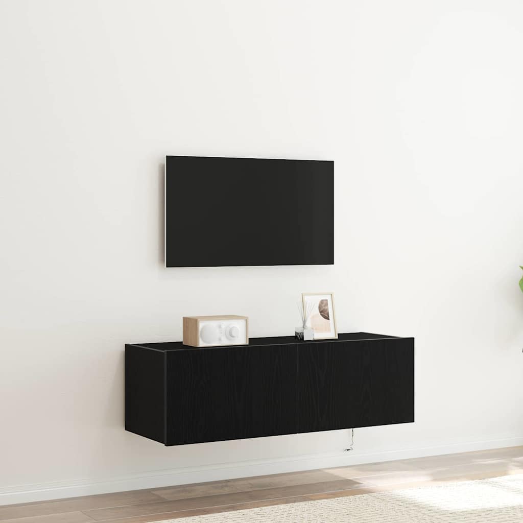 TV Seina Kapp LED Valgusega Must Tamme 100x35x31 cm