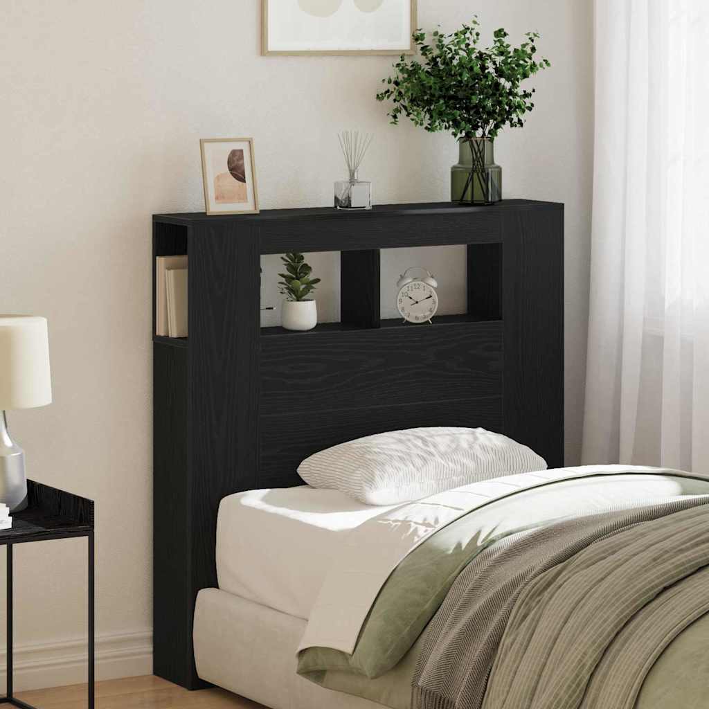 Opbevarings Hovedgærde med LED Lygter Sort Eg 100x18,5x103,5 cm