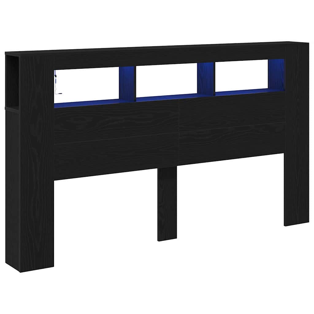 Varastopääty LED-valoilla Musta Tammi 180×18,5×103,5 cm