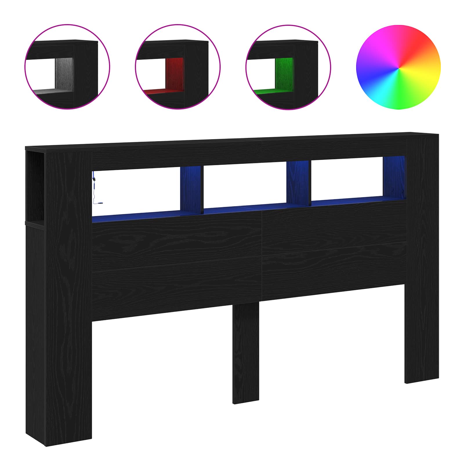 LED-pääty Musta tammi. 180 x 18,5 x 103,5 cm Tekninen puu - Image 2