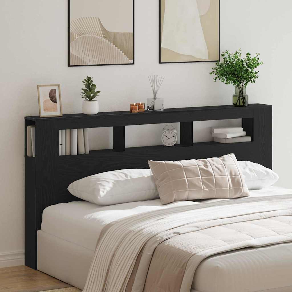 Säilytyspääty LED-valoilla Musta Tammi 200x18,5x103,5 cm