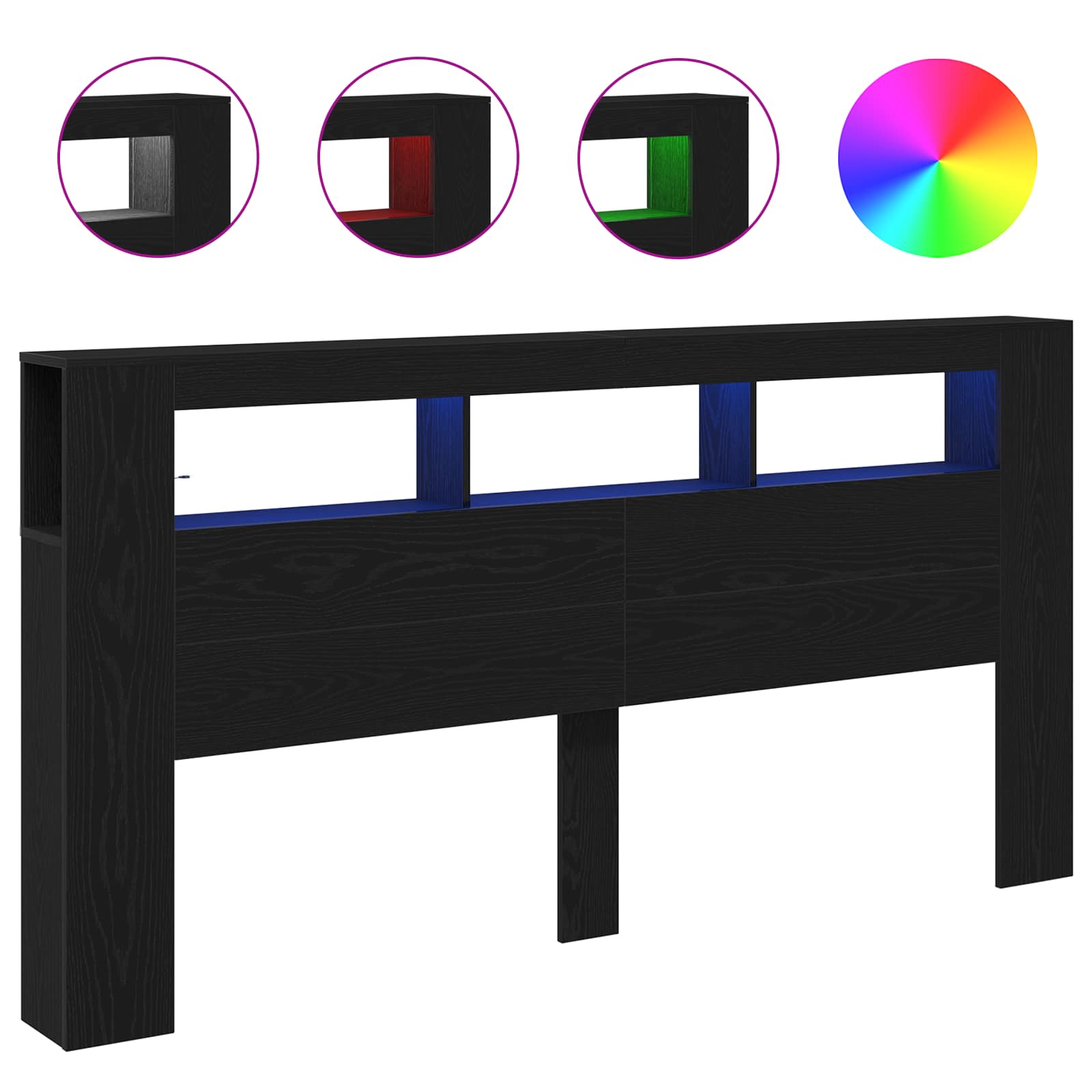 LED-pääty Musta tammi. 200 x 18,5 x 103,5 cm Tekninen puu - Image 2