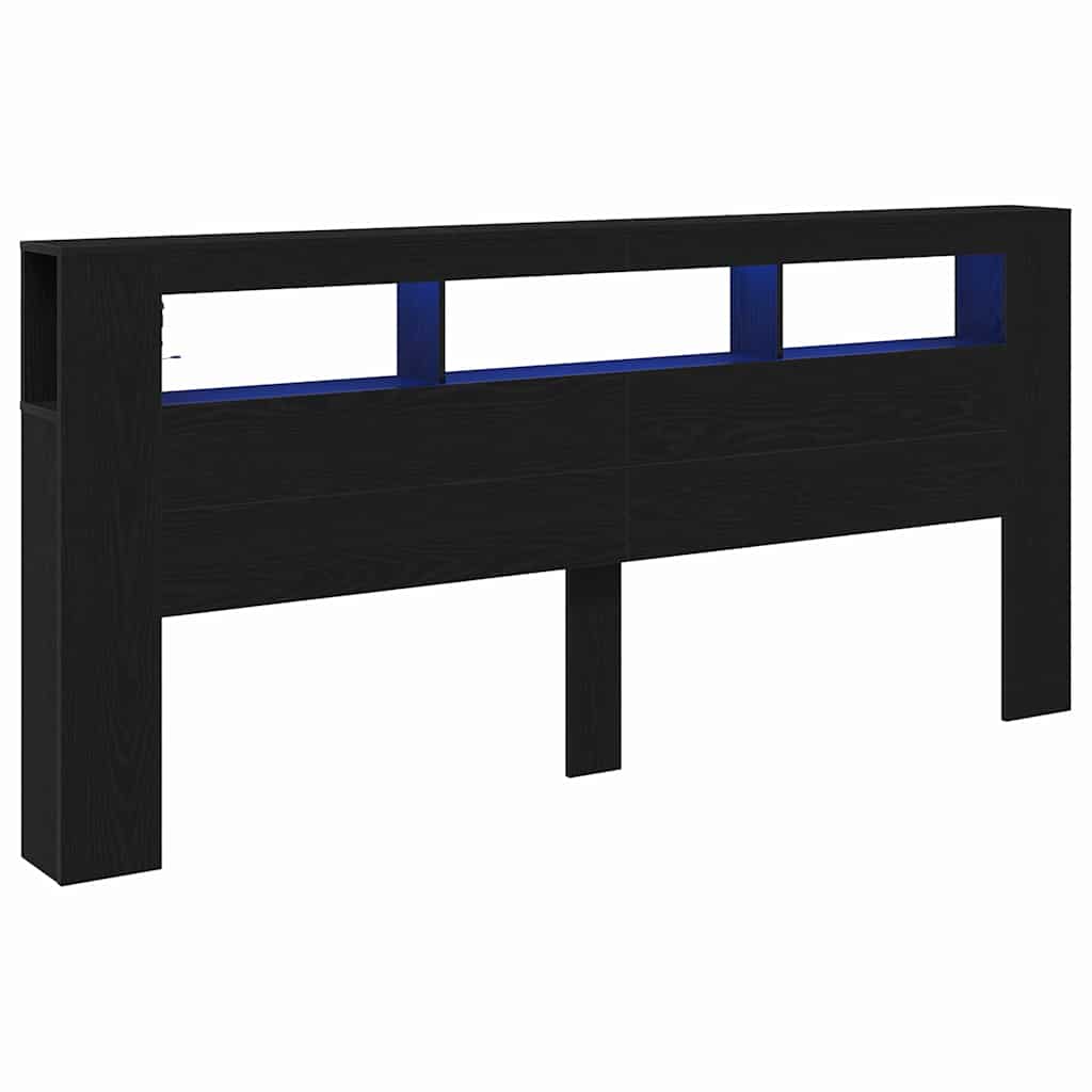 Varasto Päätukki LED-valoilla Musta Tammi 220×18,5×103,5 cm