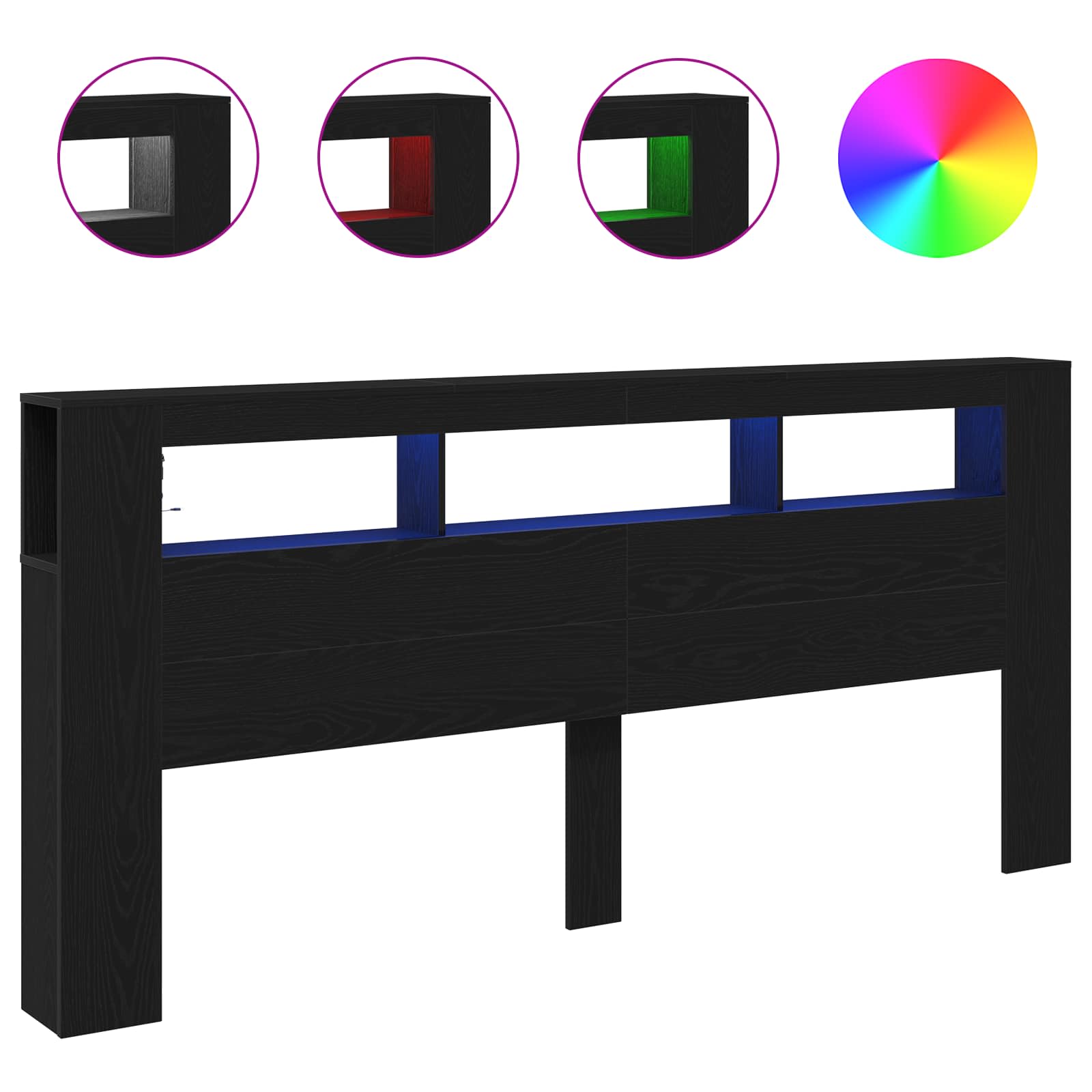 LED-pääty Musta tammi. 220 x 18,5 x 103,5 cm Tekninen puu - Image 2