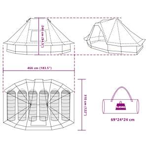 Tipi stan se střechou s úložištěm Modrá 466 x 310 x 240 cm taft - obrázek 12