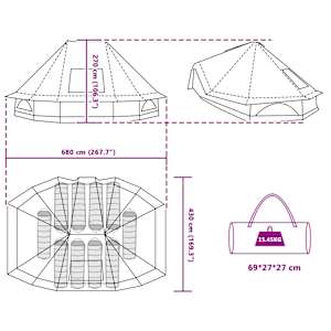 Tipi stan se střechou Šedá a oranžová 680 x 430 x 270 cm taft - obrázek 12