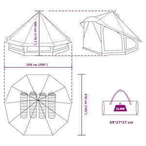 Tipi stan se střechou s úložištěm Modrá 508 x 470 x 300 cm taft - obrázek 12