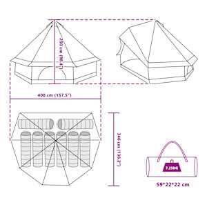 Tipi stan se střechou Zelená 400 x 346 x 250 cm taft - obrázek 12