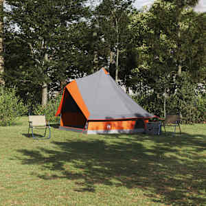 Tipi šotor s streho Siva in oranžna 400 x 346 x 250 cm tafeta
