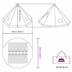 Tipi stan se střechou s úložištěm Modrá 560 x 560 x 300 cm taft - obrázek 11