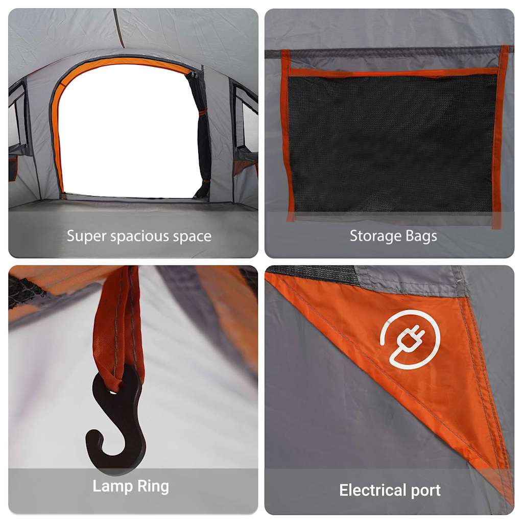 vidaXL Kuppelzelt 4 Personen 308 x 268 x 130 cm Grau und Orange Taft – Bild 10