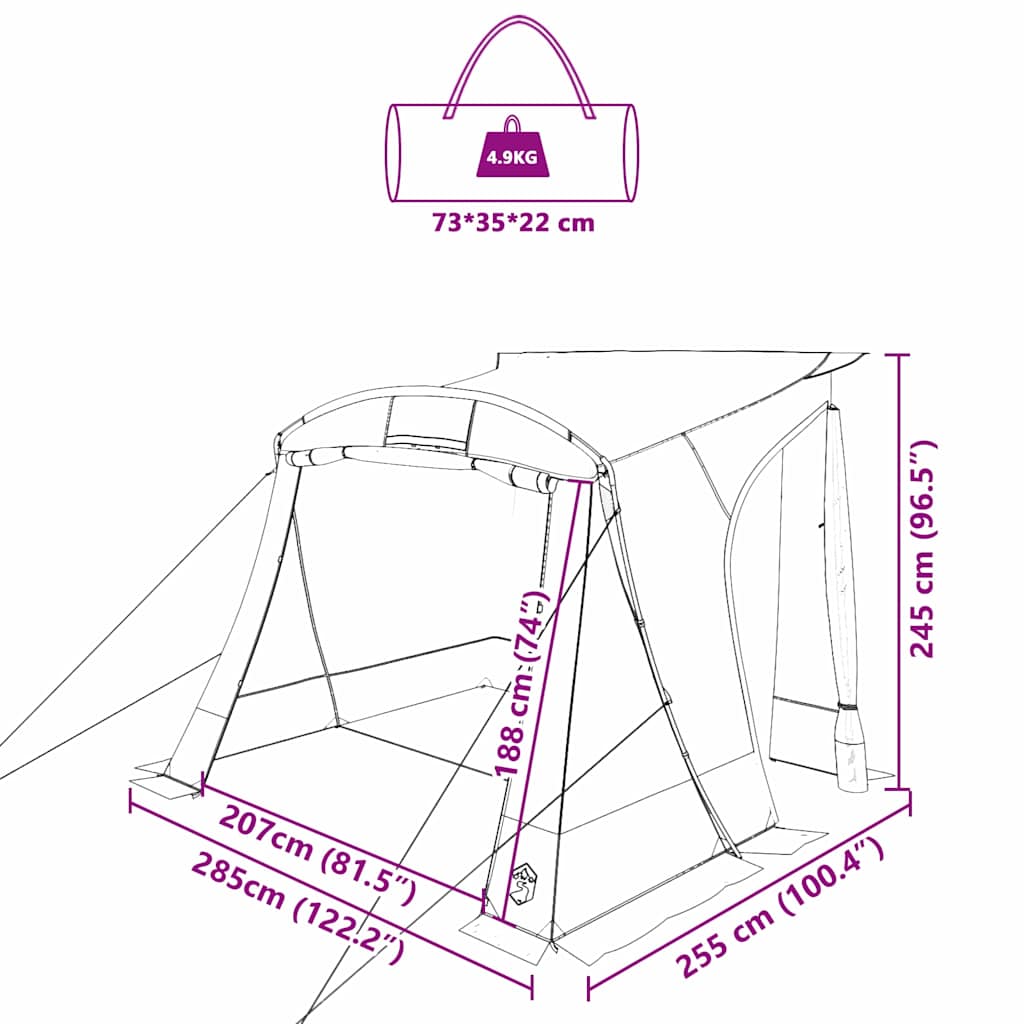 Šotor za prtljažna vrata Modra 285 x 255 x 245 cm tafeta - slika 13