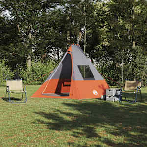Tipi šotor s streho Siva in oranžna 383 x 338 x 217 cm tafeta
