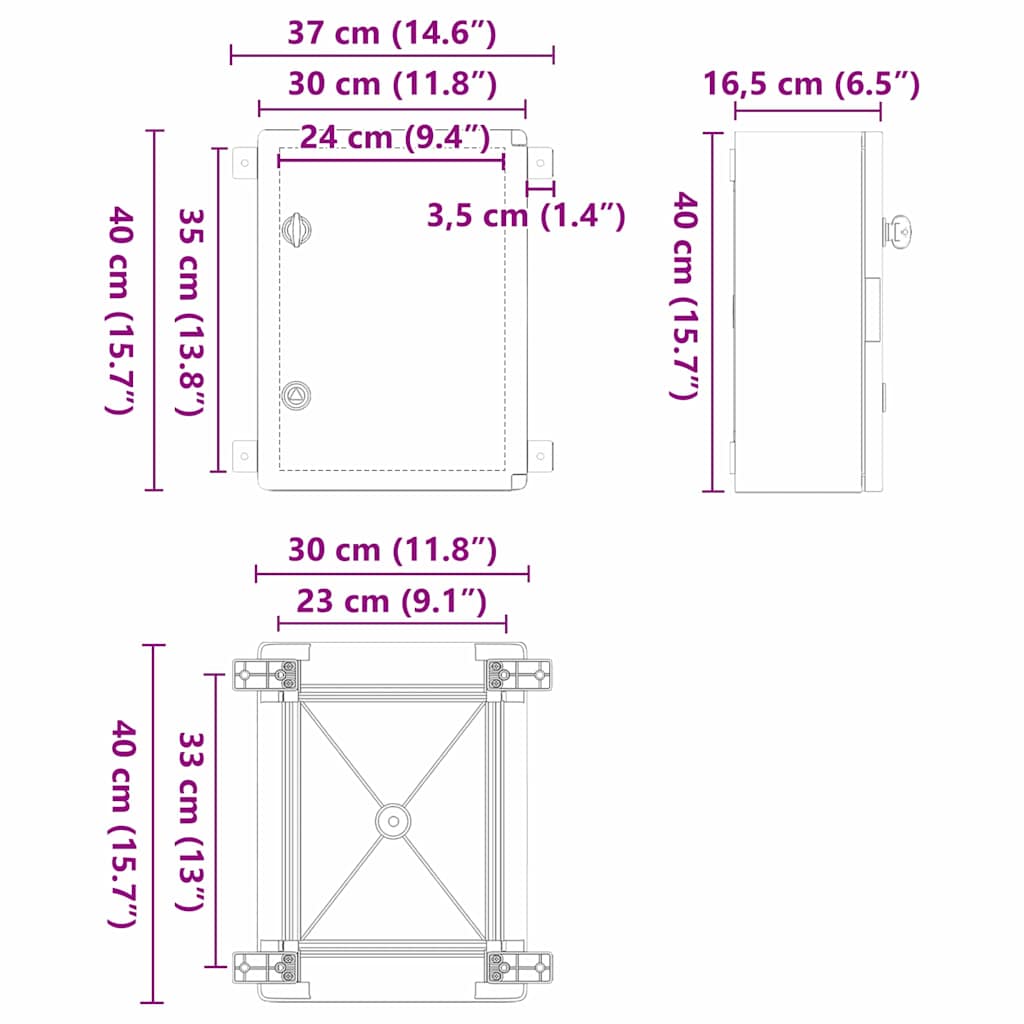 Vezérlőszekrény Szürke 30 x 16.5 x 40 cm ABS Műanyag 