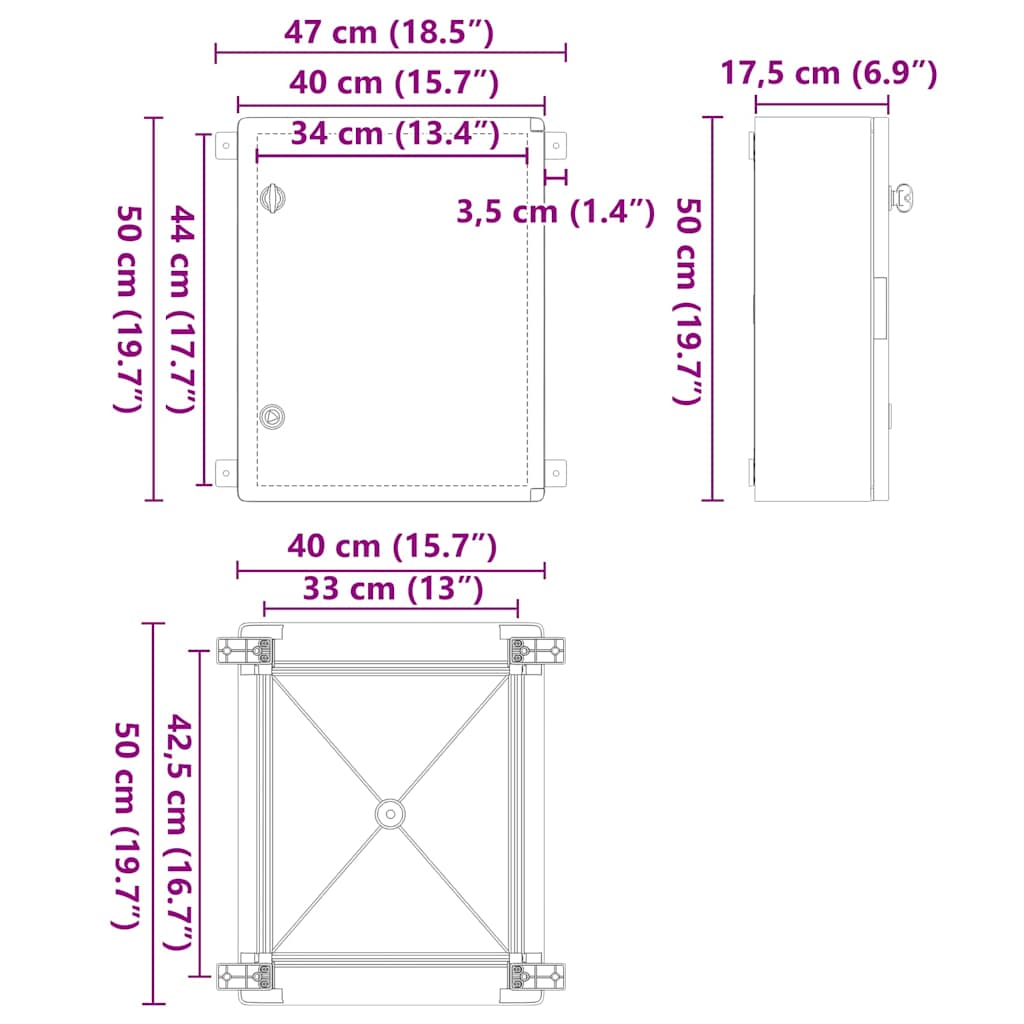 Vezérlőszekrény Szürke 40 x 17.5 x 50 cm ABS Műanyag 