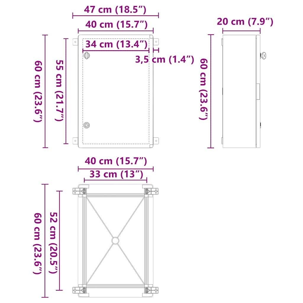 Vezérlőszekrény Szürke 40 x 20 x 60 cm ABS Műanyag 