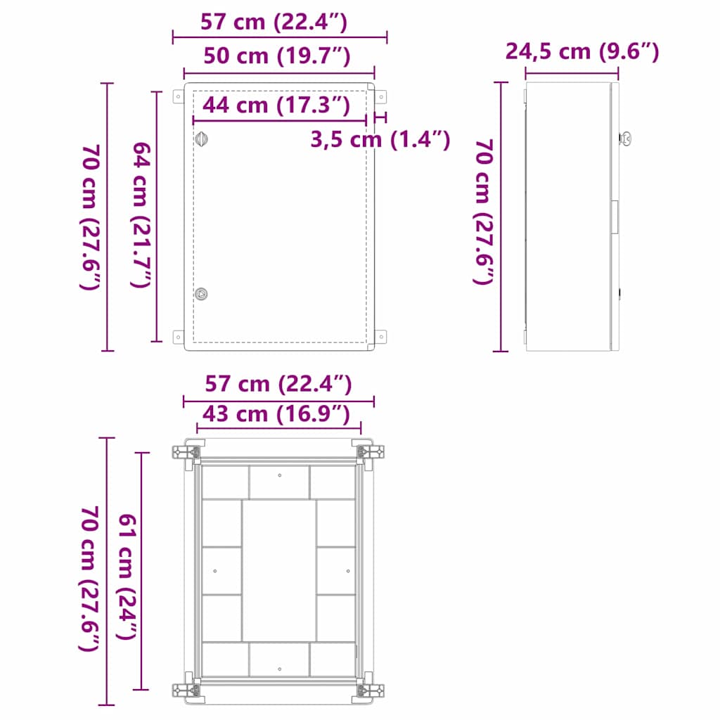 Ντουλάπι Ελέγχου Γκρι 50 x 24.5 x 70 εκ. ΑΒΣ Πλαστικό - Image 9