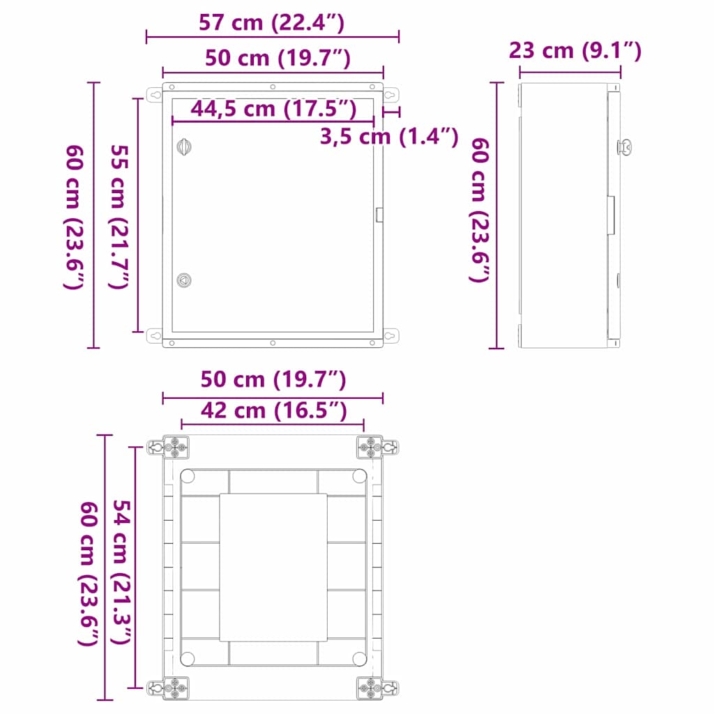 Vezérlőszekrény Szürke 50 x 22 x 60 cm ABS Műanyag 