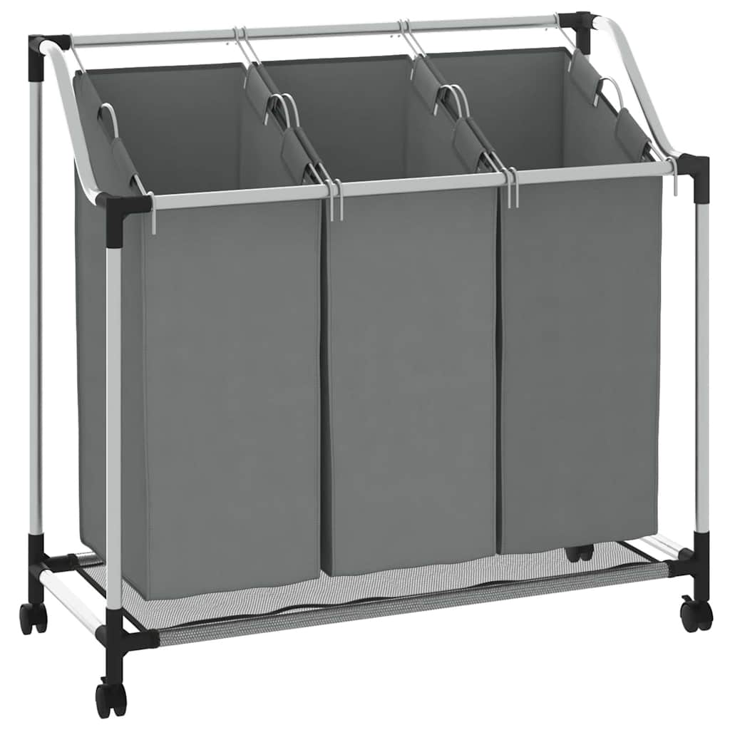 Thumbnail - vidaXL Wäschekorb mit Rollen 3 Fächer Grau