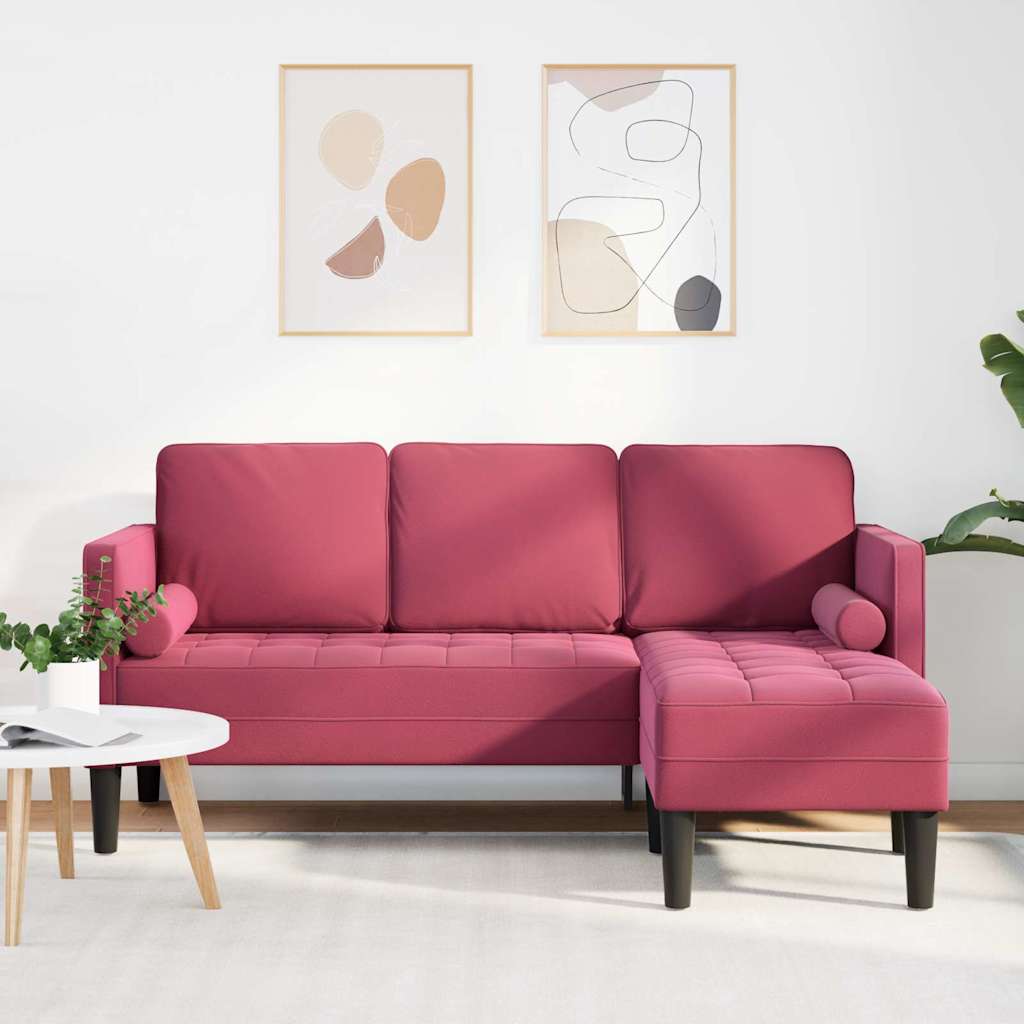 3-kohaline diivan chaise L-kujuline veinipunane 160 cm samet