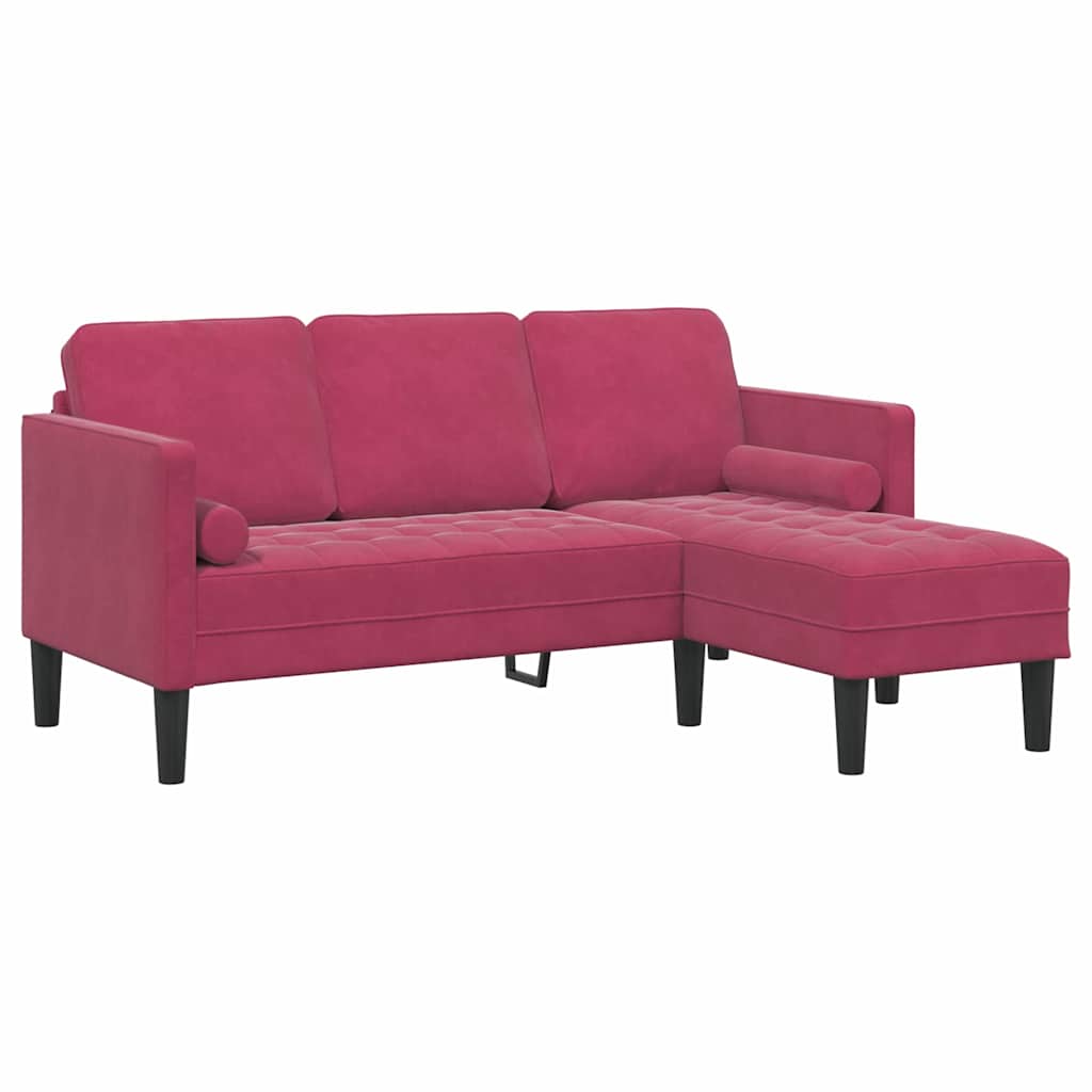 vidaXL 3-fős kanapé L-alakú chaise longue Bordeaux piros 160 cm bársonyos