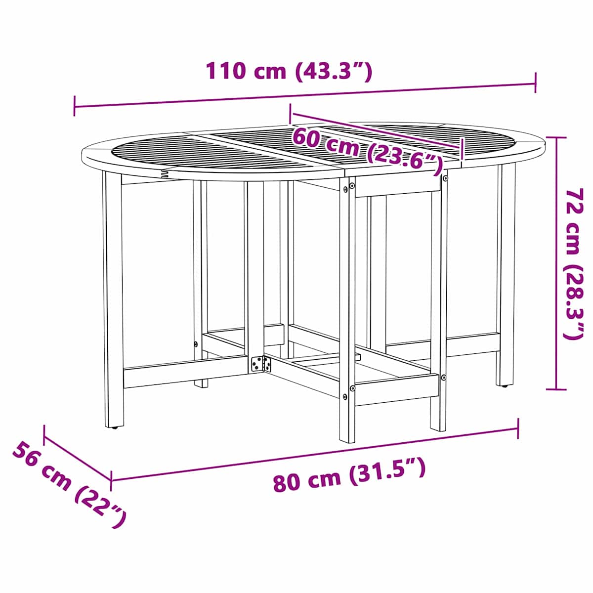 Havemøbel Bord Brun 110 x 60 x 72 cm Massivt Akacietræ - Billede 8