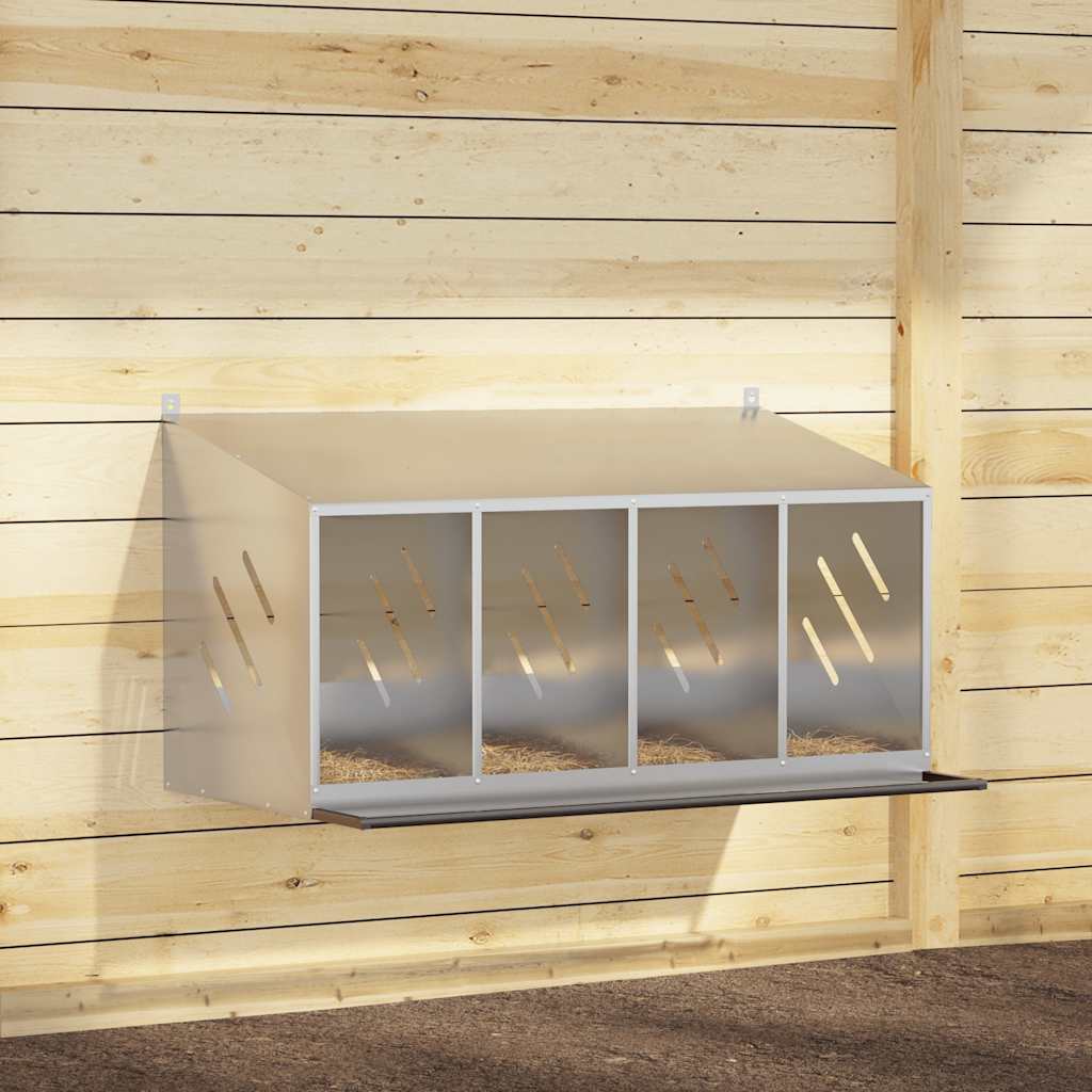 vidaXL Hühner-Nistkasten mit 4 Fächern Verzinktes Silber Metall