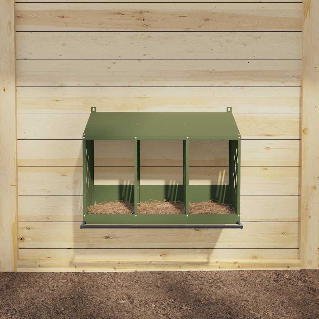 vidaXL Kippennestkastje met 3 vakken olijfgroen metaal afbeelding