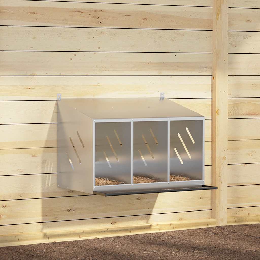 vidaXL Hühner-Nistkasten mit 3 Fächern Verzinktes Silber Metall