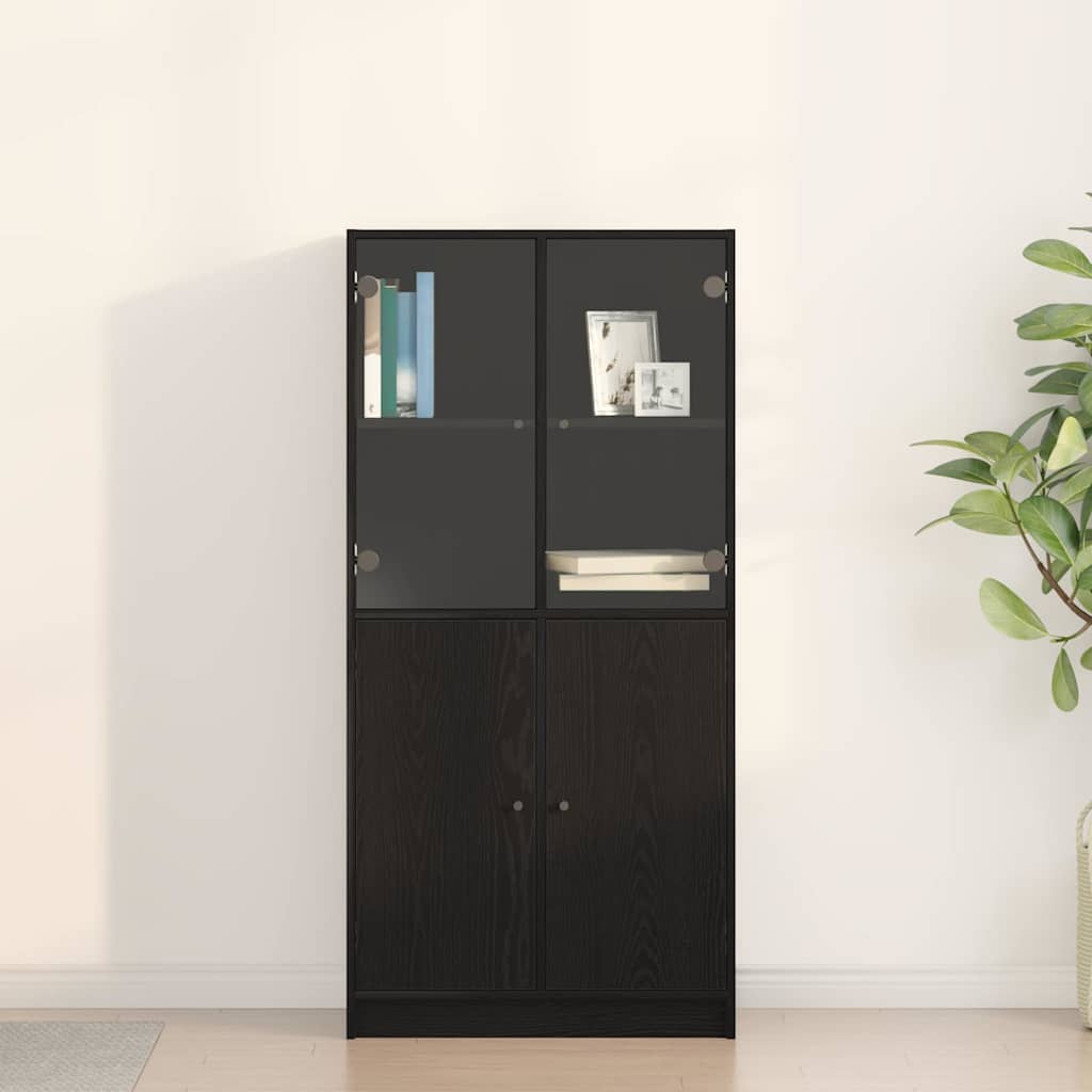 Aparador con puertas madera ingeniería roble negro 68x37x142 cm