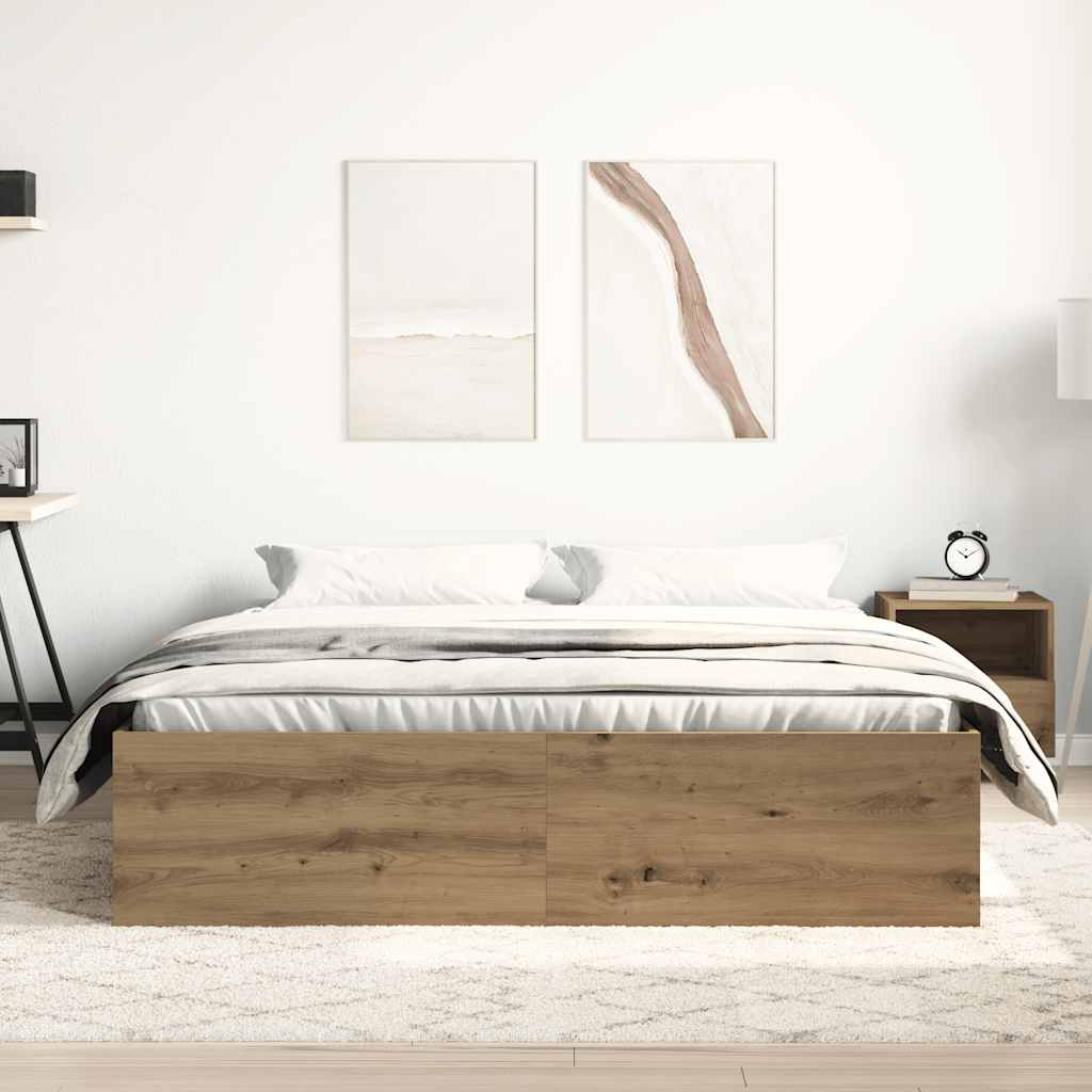vidaXL kézműves tölgy szerelt fa ágykeret matrac nélkül 150x200 cm