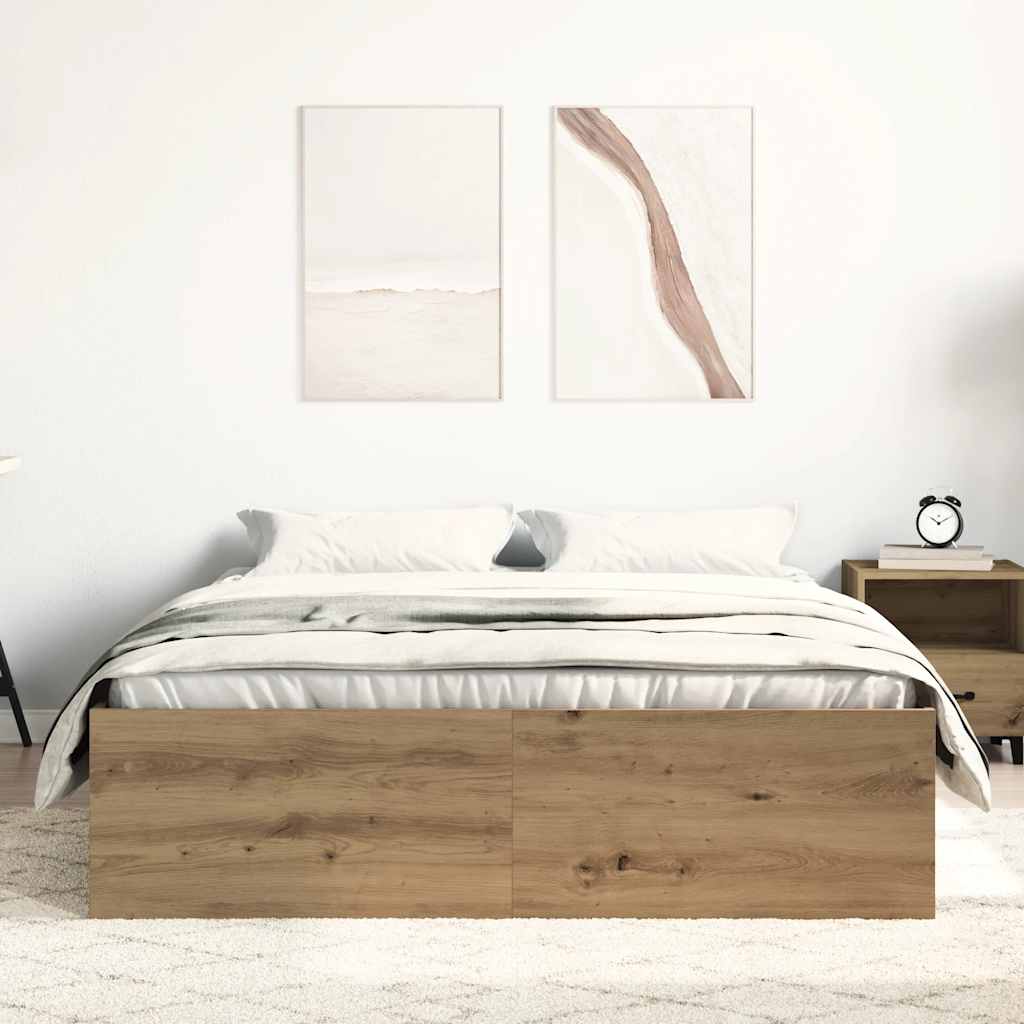 vidaXL Bedframe zonder matras spaanplaat artisanaal eikenkleurig afbeelding